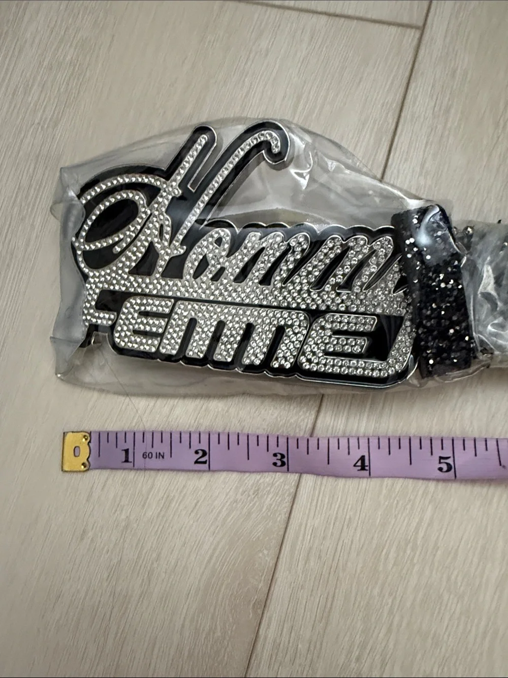 Homme + Femme Crystal-Logo Black Glitter Belt